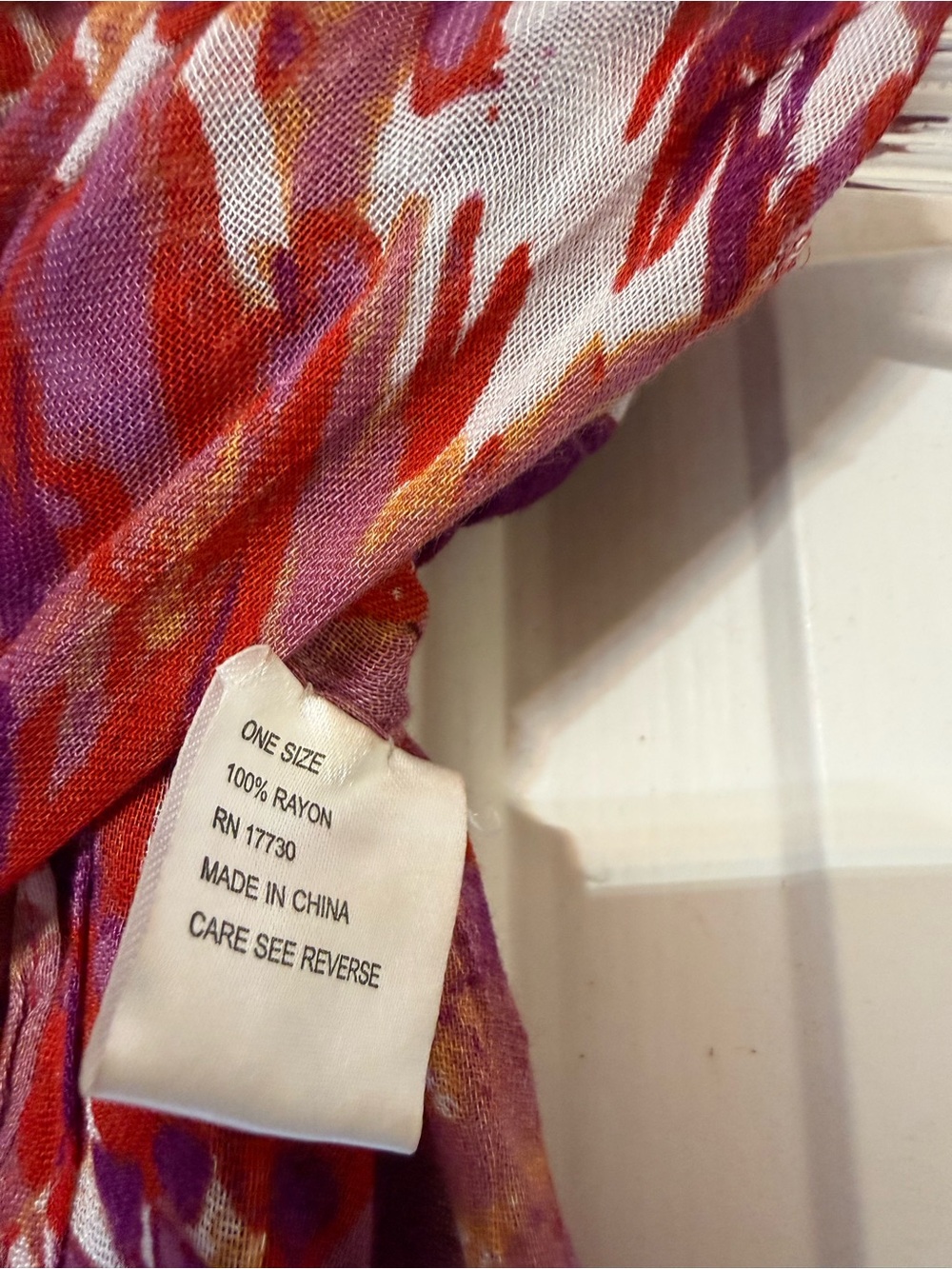 Vibrant Abstract Print Lightweight Scarf — Red, Purple, White - Picture 3 of 5